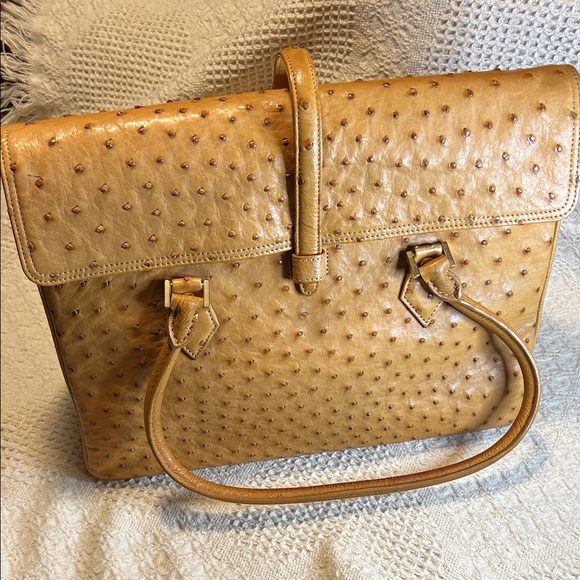 Brooks Brothers Tan Genuine Ostrich Leather Satchel - Picture 8 of 13